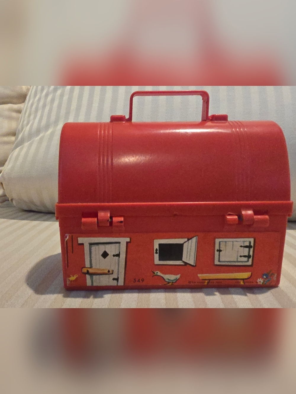 Vintage Fisher Price Toys Red Farm Barn Mini Lunch Box With Lid From 1962